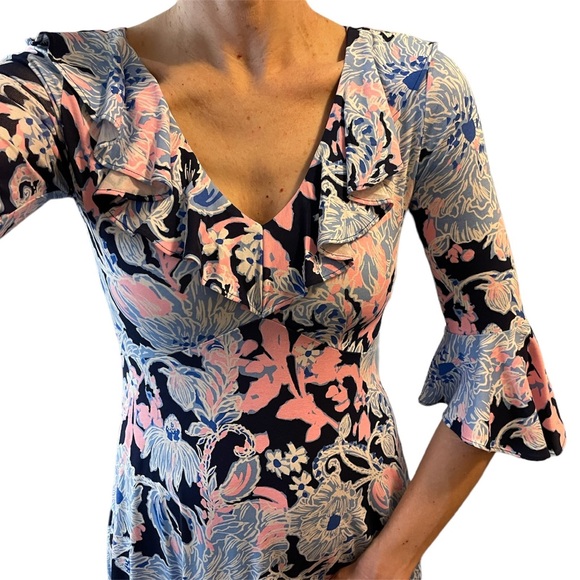 Lilly Pulitzer Stirling Ruffle Dress in Bright Navy Amore Please - Picture 14 of 16